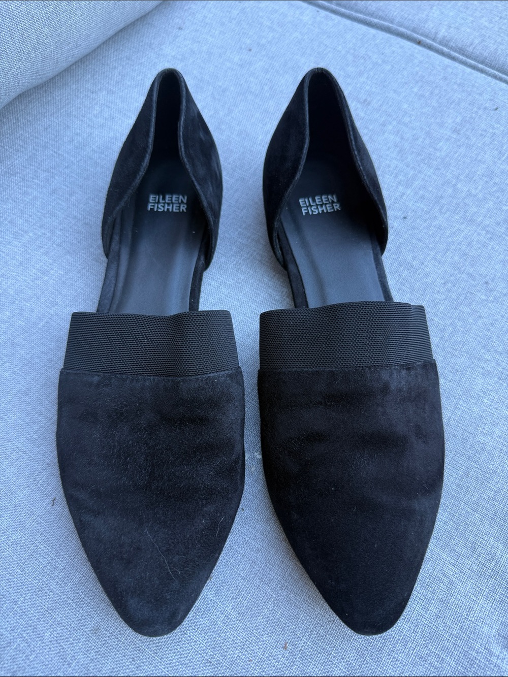 Eileen Fisher Sz 9.5 Black Suede Pointed D'Orsay Flats Contemporary Casual